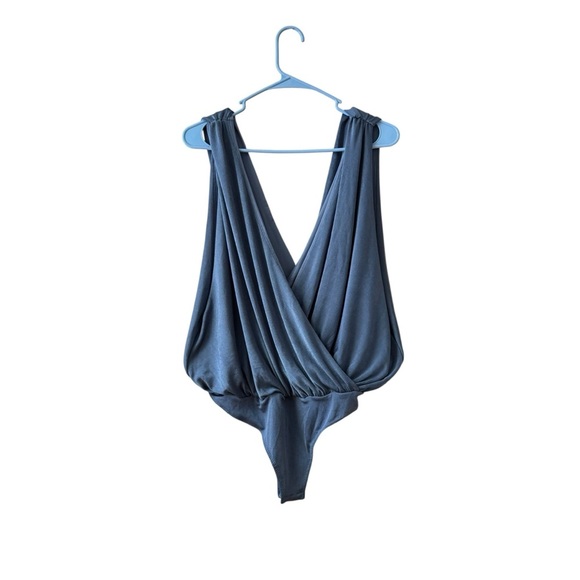 Intimately Free People Night Owl Bodysuit Size LG Blue Metal Feminine Plunging - Picture 4 of 12